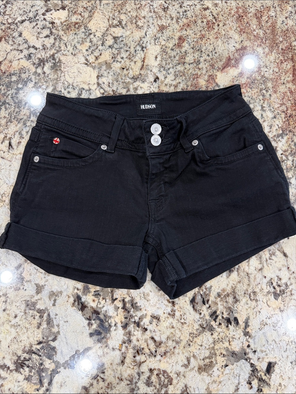 Hudson Jeans Black Rolled Cuff Denim Shorts - Women's